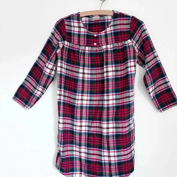 Lands End Girls Red Flannel Plaid Long Sleeve Nightgown 10 - Picture 1 of 5